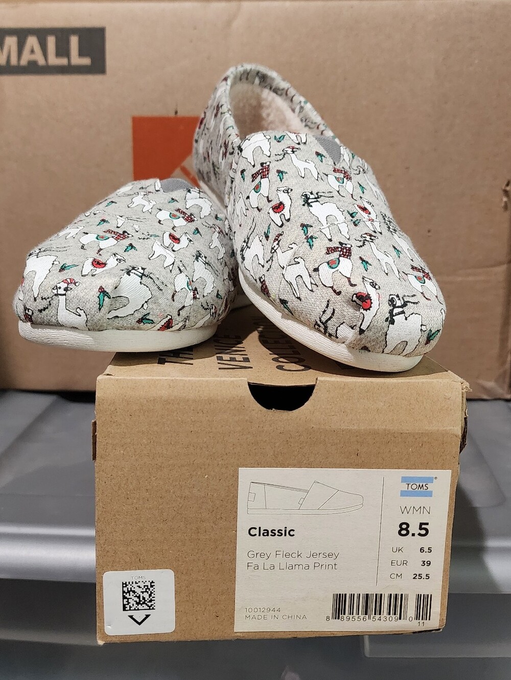 Toms Slip-On Sneakers in Grey with Festive Llama Print